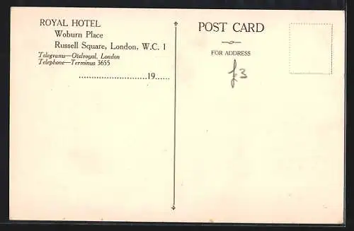 AK London, Royal Hotel mit Innenansichten