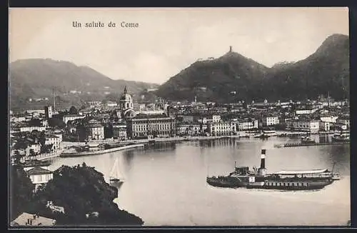 AK Como, Panorama mit Dampfer