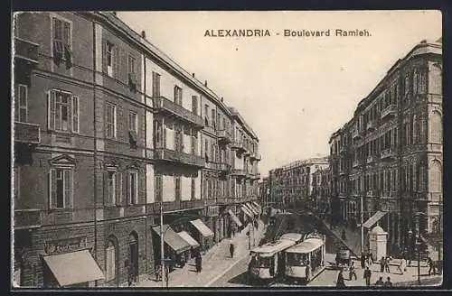 AK Alexandria, Boulevard Ramleh mit Strassenbahn