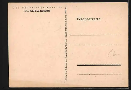 Künstler-AK Breslau, Blick zur Jahrhunderthalle