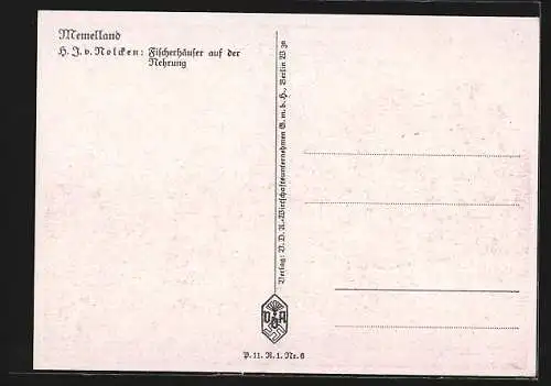 Künstler-AK Memelland, Fischerhäuser auf der Nehrung