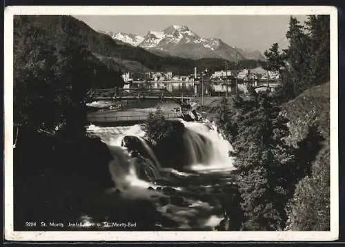 AK St. Moritz, Blick zum Ort mit Infall, See und St. Moritz-Bad