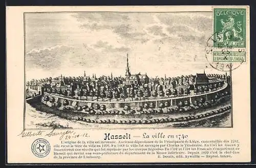Künstler-AK Hasselt, La ville en 1740