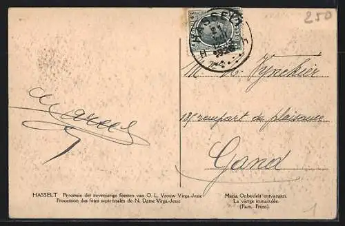 AK Hasselt, Processie der zevenjarige feesten van O. L. Vrouw Virga-Jesse, Maria Onbevlekt ontvangen, Fam. Frijns
