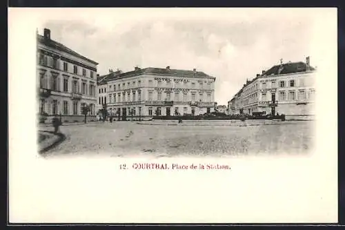 AK Courtrai, Place de la Station, Hotel Royal, Hotel des Flandres