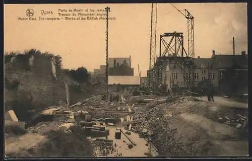 AK Ypres, Porte de Menin et les remparts