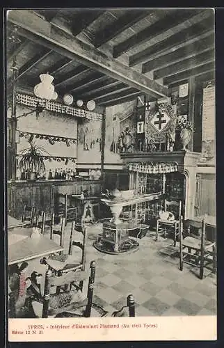 AK Ypres, Intérieur d`Estaminet Flamand, Au vieil Ypres
