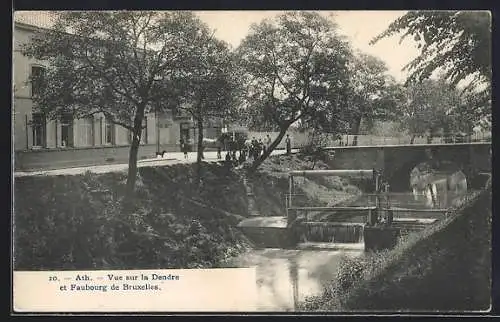 AK Ath, Vue sur la Dendre et Faubourg de Bruxelles