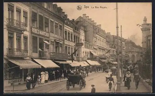 AK Spa, La rue Royale mit Geschäften, Pferdekutsche