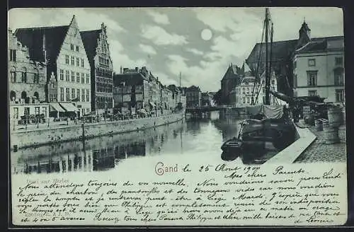 Mondschein-AK Gand, Quai aux Herbes