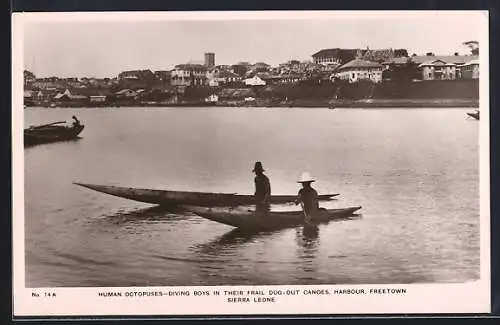 AK Freetown, Diving Boys in their frail dug-out Canoes, Harbour