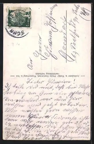 AK Schnaitsee, Ortsansicht mit Ruderboot auf See