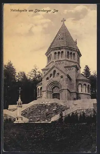 AK Berg / Starnberger See, Votivkapelle mit Treppenaufgang