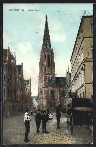AK Münster / Westfalen, Lambertikirche und Leute