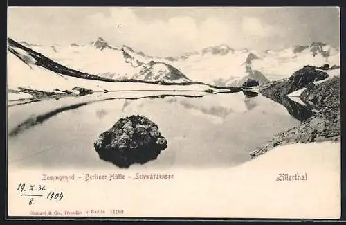 AK Berliner Hütte, Berghütte im Zemmgrund mit Schwarzensee