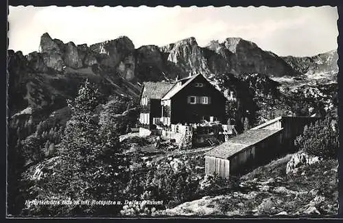 AK Erfurterhütte, Berghütte mit Rotspitze und Delfazerkamm