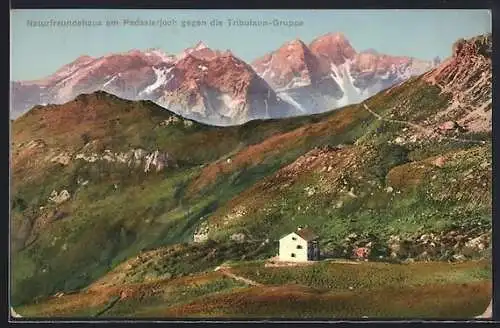 AK Naturfreundehaus am Padasterjoch gegen die Tribulaun-Gruppe