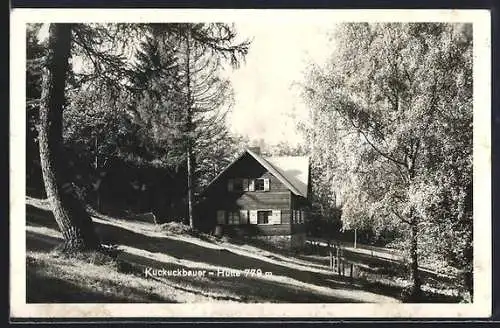 AK Kuckuckbauer-Hütte, Ortspartie mit Berghütte
