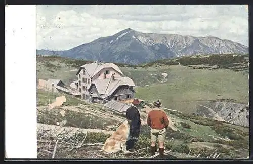 AK Otto Törl Schutzhaus, Wanderer mit Bernhardiner