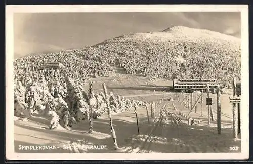 AK Spindlerbaude, Berghütte im Schnee