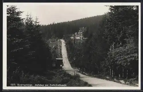 AK Zackelfallbaude, Aufstieg zu Berghütte, Riesengebirge