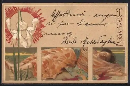 Künstler-AK sign. Giovanni Mataloni: Iris liegt am Boden, Jugendstil