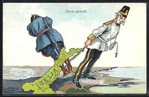 AK Kaiser Franz Josef I. zerrt an Italien