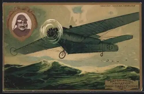 Lithographie Experiences d`Aviation de Robert Esnault Pelterie 1908, Flugzeug