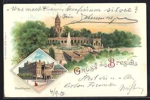 Lithographie Breslau, Stadttheater, Libichshöhe