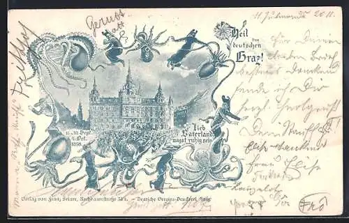 Lithographie Graz, Lieb Vaterland, magst ruhig sein, Platz 1898