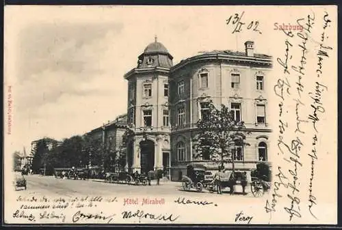 AK Salzburg, Hotel Mirabell mit Pferdedroschken