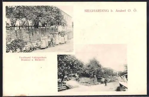 AK Sigharting b. Andorf, Ferdinand Kalchgrubers Binderei und Bäckerei