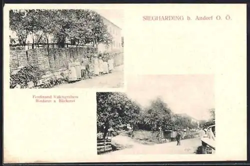 AK Sigharting b. Andorf, Ferdinand Kalchgrubers Binderei und Bäckerei
