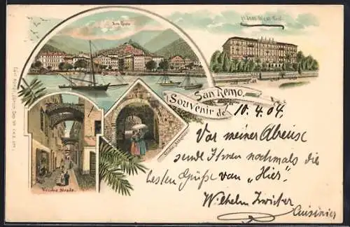 Lithographie San Remo, Hotel West-End, Vecchia Strada
