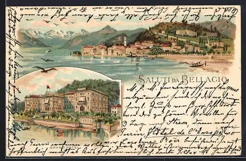 Lithographie Bellagio, Grand Hôtel, Panorama
