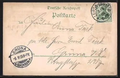 Lithographie Leipzig, Lutherdenkmal, Reichsgericht, Grassi-Museum, Napoleonstein, Monarchen Hügel