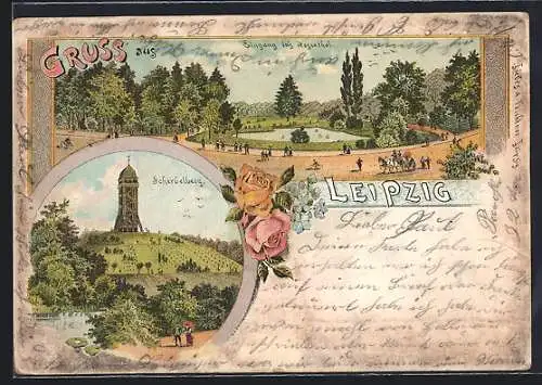 Lithographie Leipzig, Eingang zum Rosenthal u. Scherbelberg
