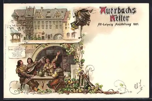 Lithographie Leipzig, Ausstellung 1897, Auerbachs Keller