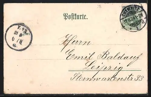 Lithographie Chemnitz, Bahnhof, Rathaus, Neumarkt