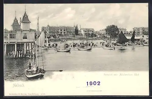 AK Ahlbeck / Ostseebad, Strand mit Segelbooten u. Ahlbecker Hof