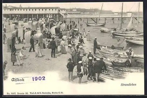 AK Ahlbeck / Ostseebad, Strandleben mit Seebrücken und Booten