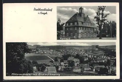 AK Burkhardtsdorf i. Erzgeb., Ortsansicht und Partie am Rathaus