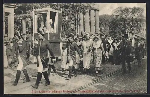 AK Kassel, Tausendjahrfeier, Kulturhistorischer Festzug 1913, Frau wird in einer Sänfte getragen