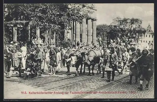AK Kassel, Tausendjahrfeier, Kulturhistorischer Festzug 1913, Ochsenfuhrwerk