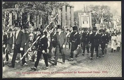 AK Kassel, Tausendjahrfeier, Kulturhistorischer Festzug 1913, Schornsteinfeger, Tapezierer