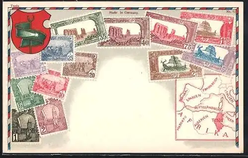 AK Briefmarken und Wappen aus Tunesien