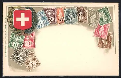 AK Schweizer Briefmarken und Wappen