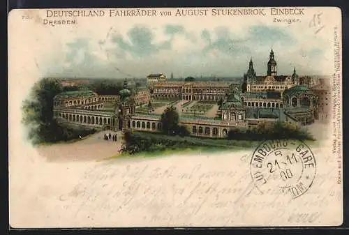 Lithographie Dresden, Blick auf den Zwinger