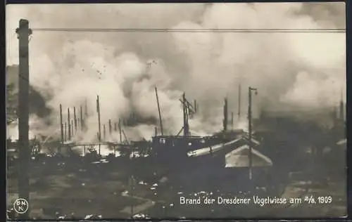 AK Brand der Dresdener Vogelwiese, 2.8.1909