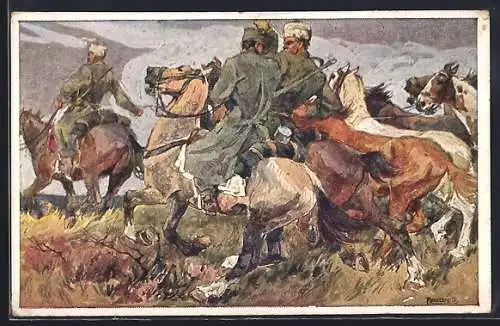 AK Rotes Kreuz Nr. 354, einzelner Infanterist verfolgt mehrere Tscherkessen